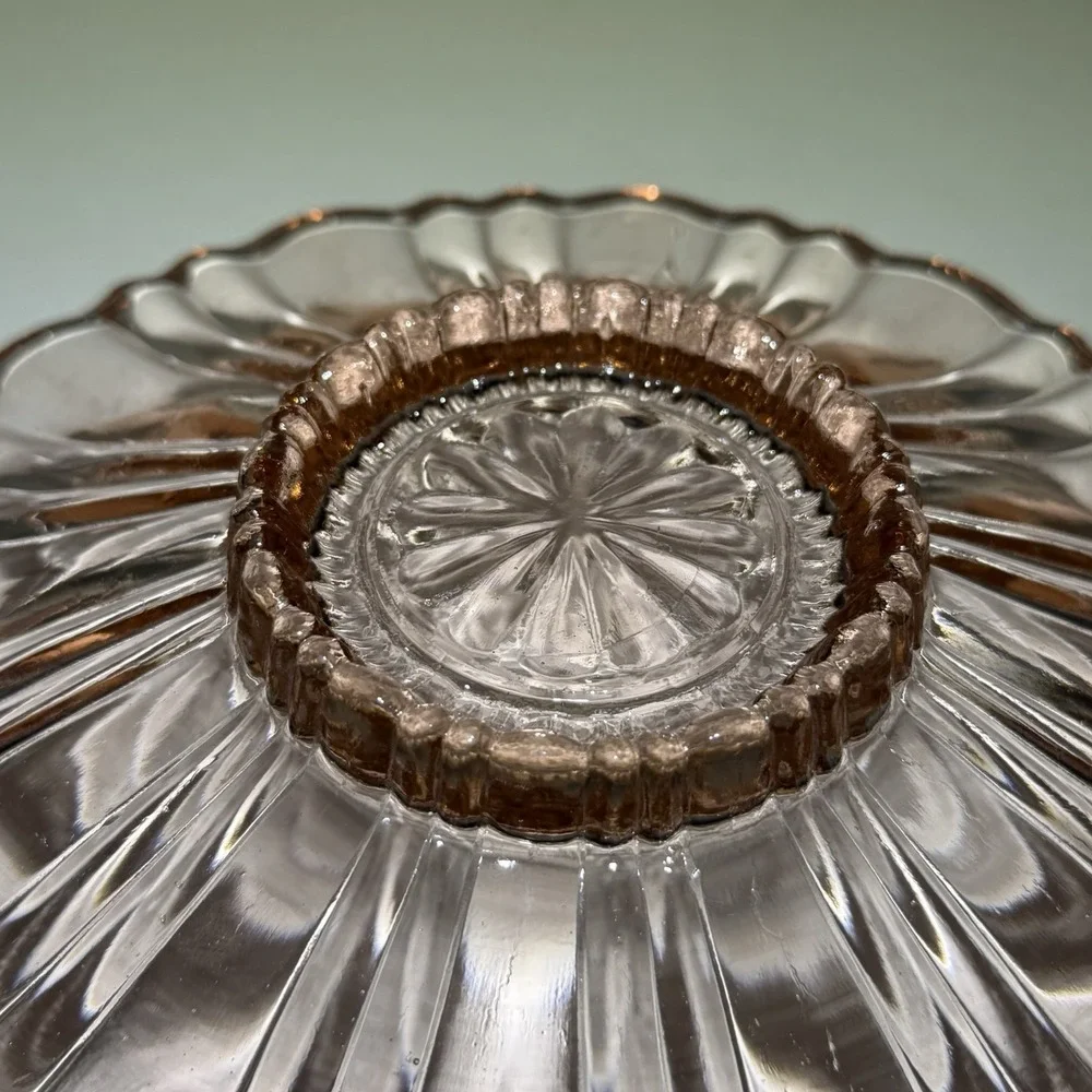 Anchor Hocking Pink  Depression Glass Old Cafe Starburst Tab Handle Candy Dish